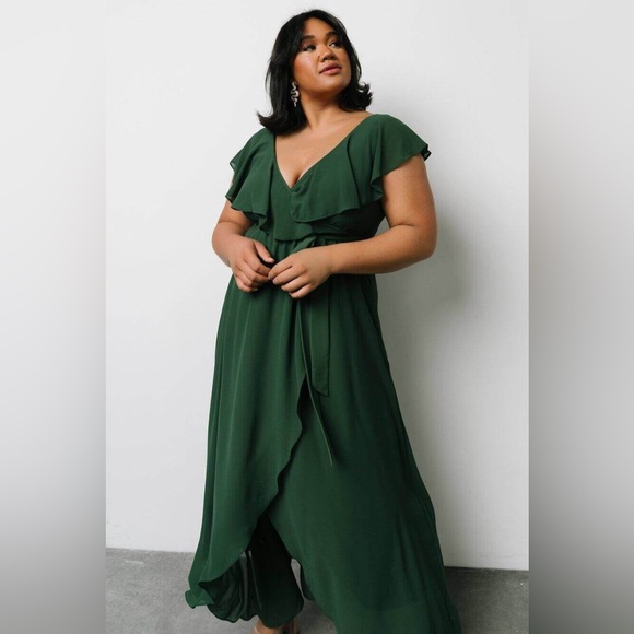 Baltic Born Katya Ruffle Faux Wrap Maxi Dress | Evergreen Large - Picture 2 of 11